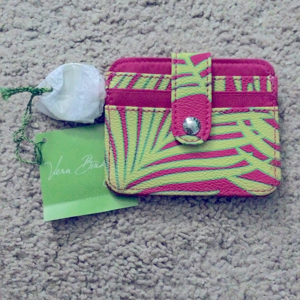 Vera Bradley Palm Fronds Pink and Lime In a Snap Card Holder w key ring
